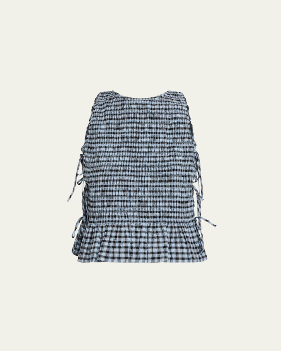 Check Seersucker Tie String Top